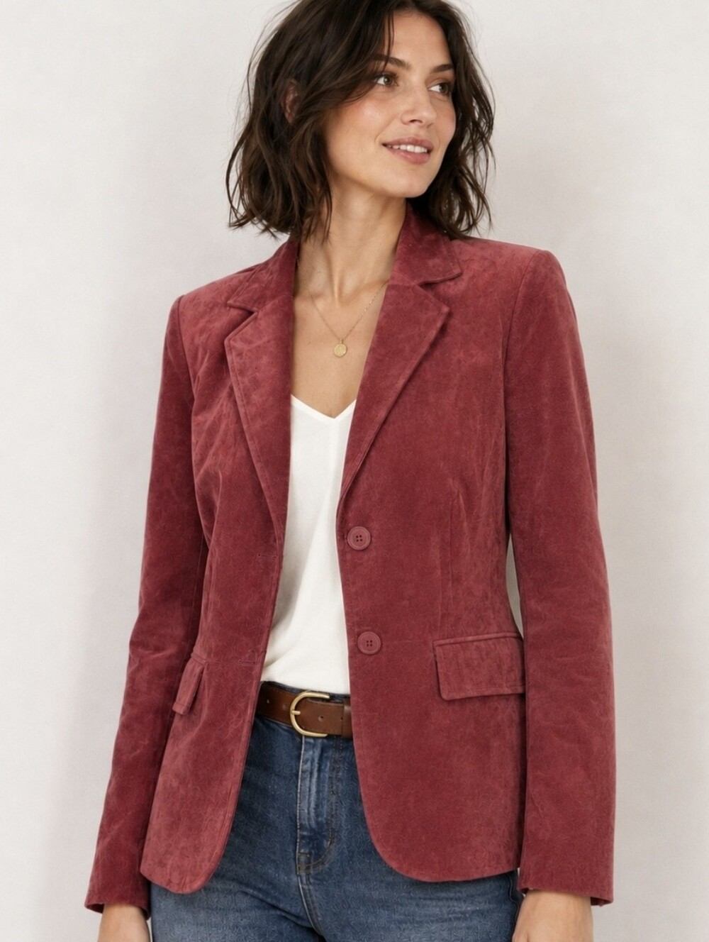 Vintage Liz Claiborne Genuine Suede Blazer Jacket Burgundy Red 90s Medium